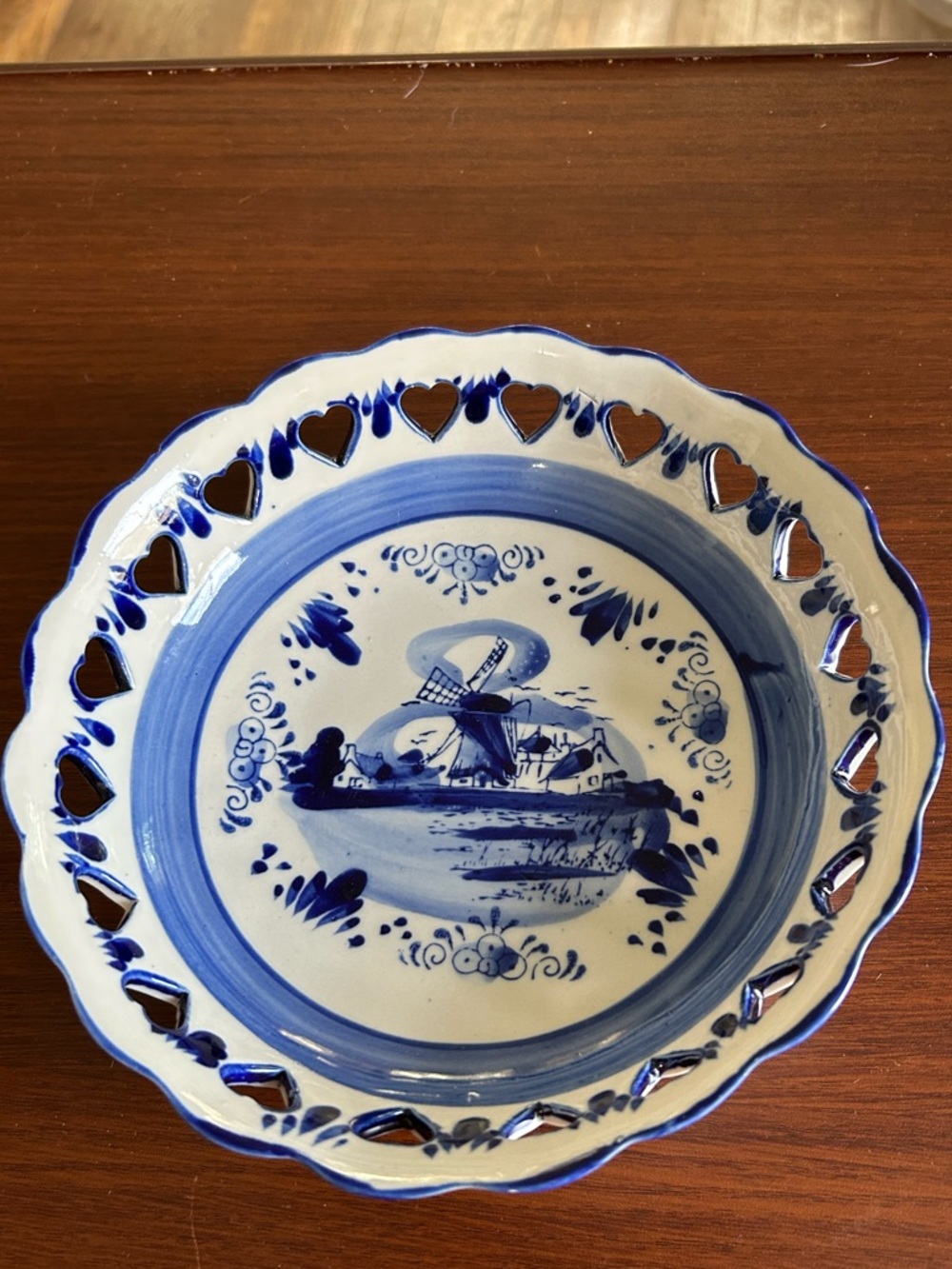 Vintage blue and white Delft 7 “knickknack bowl. Perfect for a plate wall.
